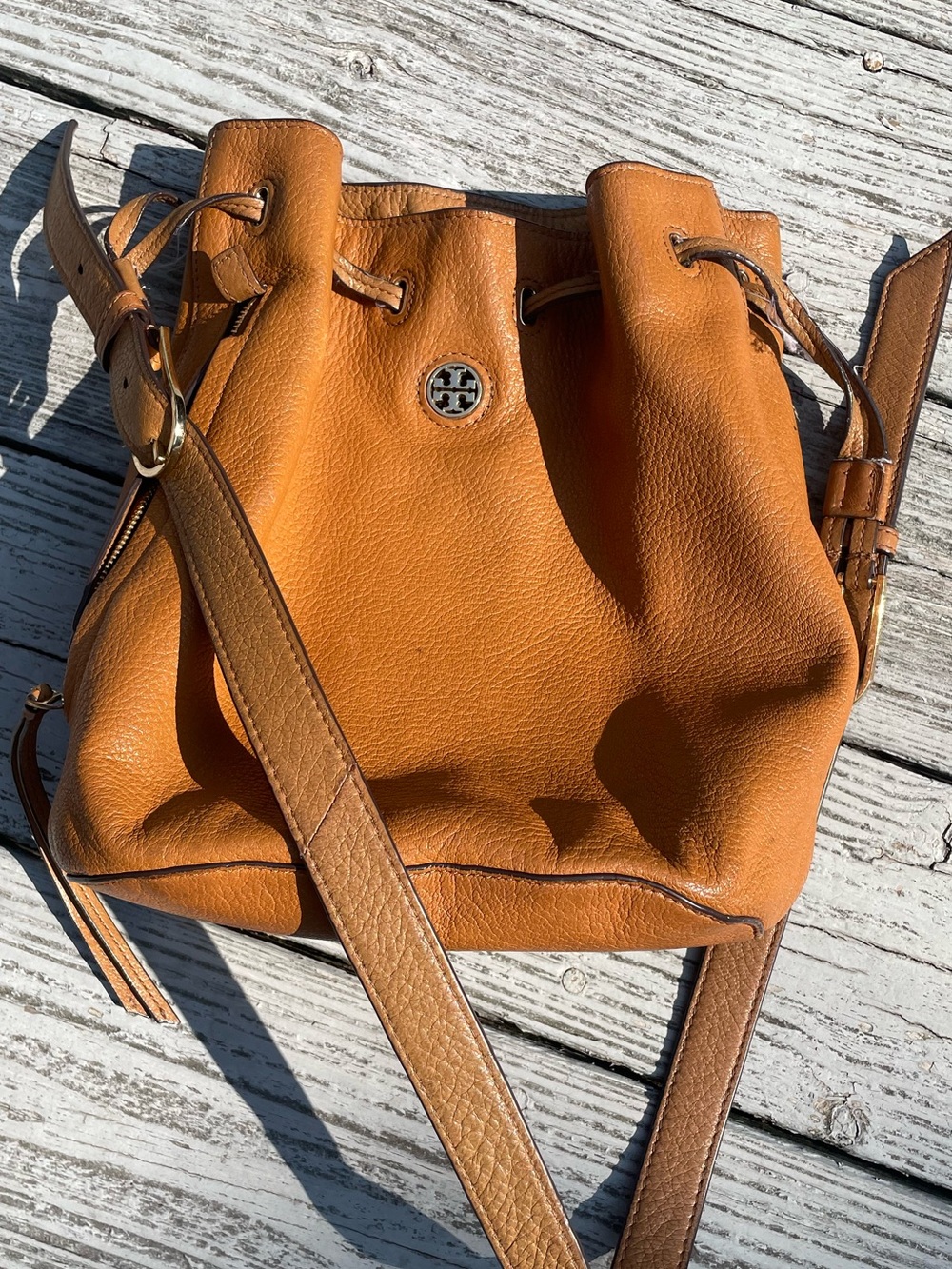 Tory Burch Tan Leather Drawstring Crossbody Bag